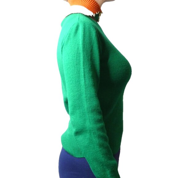 Vintage Dark Green Sweater Size 6 Long Neck Unique OOAK Designer Long Neck - Picture 4 of 8